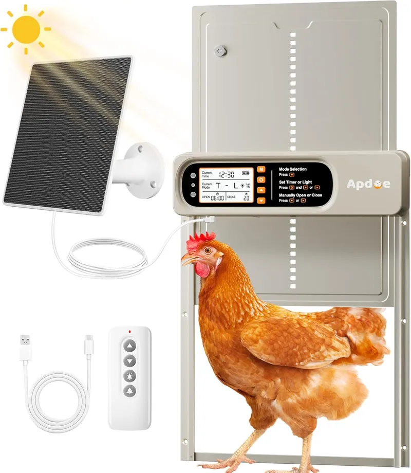 APDOE Automatic Chicken Coop Door Solar Powered with Timer